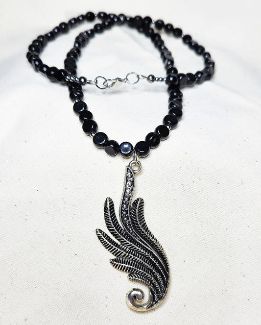 Black Acrylic & Silver Pendant Necklace