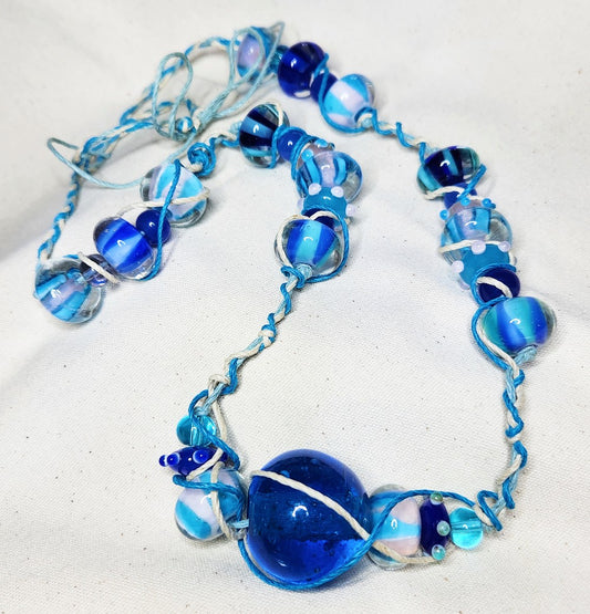 Blue Glass & Hemp Necklace