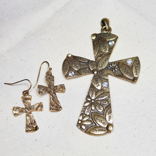 Brass Cross Pendant & Earring Set