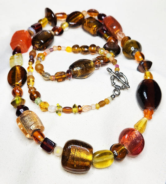 Fall Colored Glass Bead Necklace