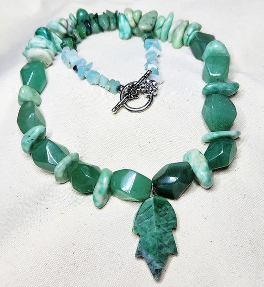 Green Aventurine & Agate Leaf Necklace