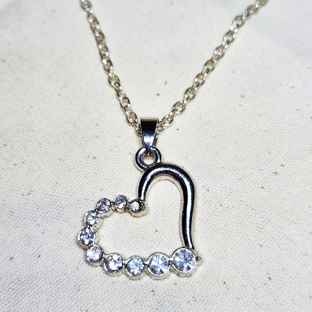 Cubic Zirconia & Silver Heart Necklace