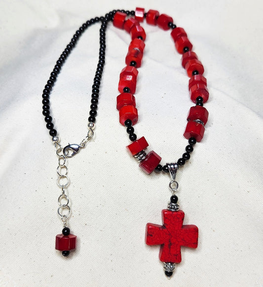 Red & Black with Cross Necklace