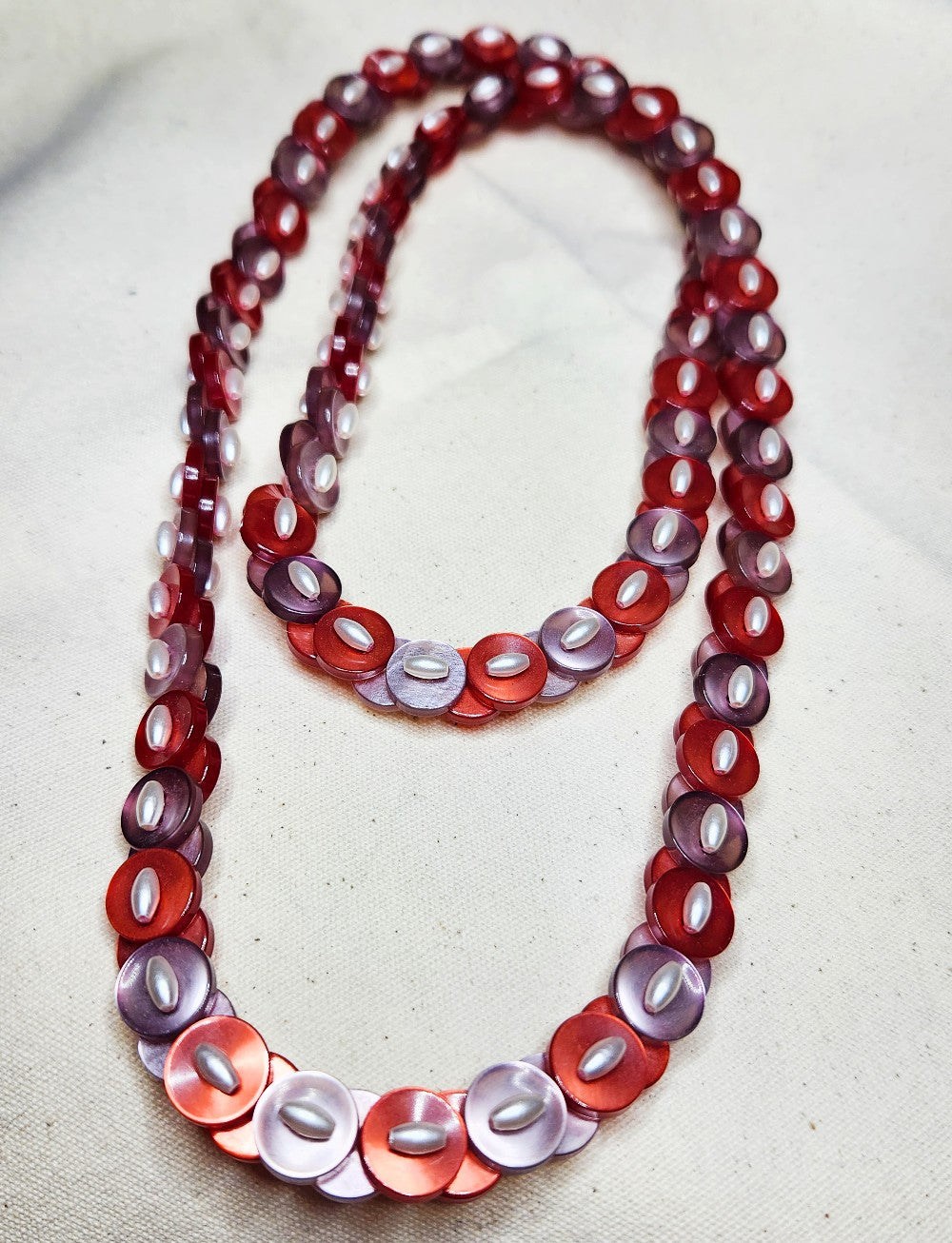 Vintage Lucite Button Necklace - Red & Lavender