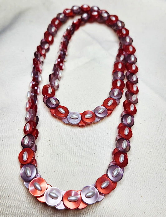 Vintage Lucite Button Necklace - Red & Lavender