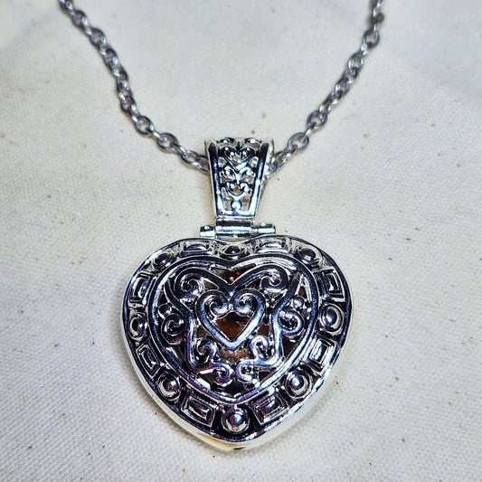 Silver-Tone Filigree Heart Pendant on Chain