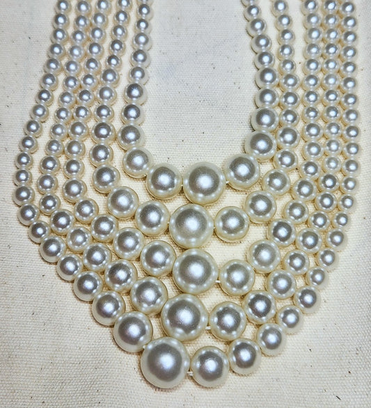 White Faux Pearl 5-Strand Necklace