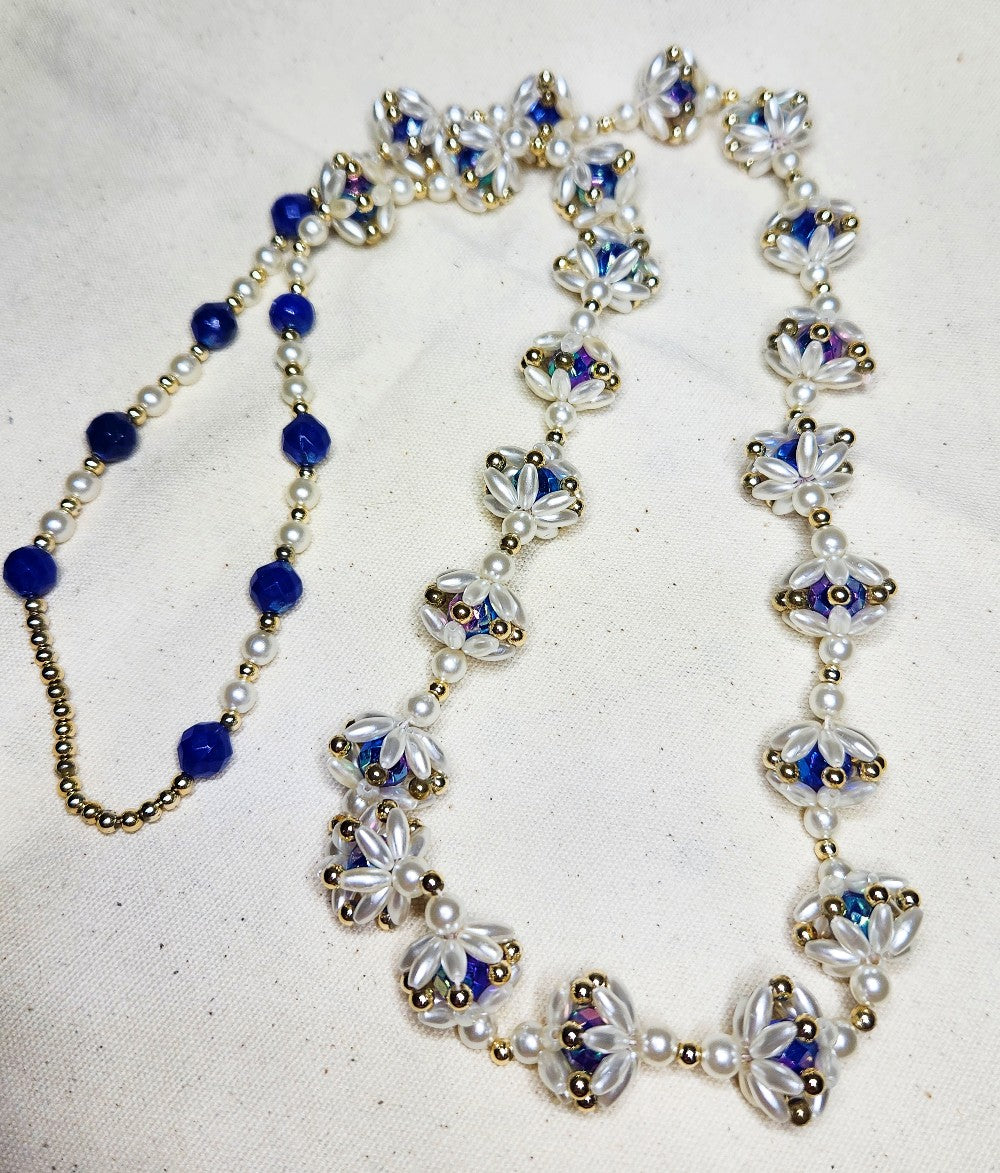 White, Blue, & Gold Necklace