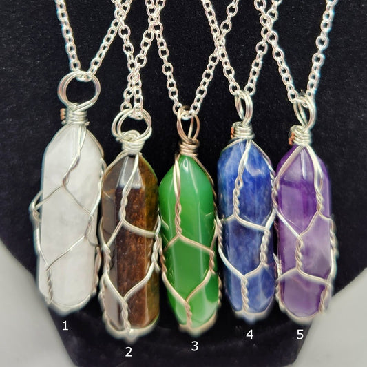 Wire Wrapped Double-Point Gemstone Necklace