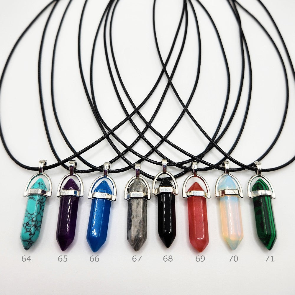 Double-Pointed Gemstone On Cord Necklace