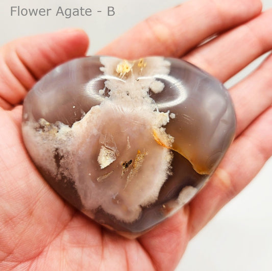 Flower Agate Heart Palm Stone